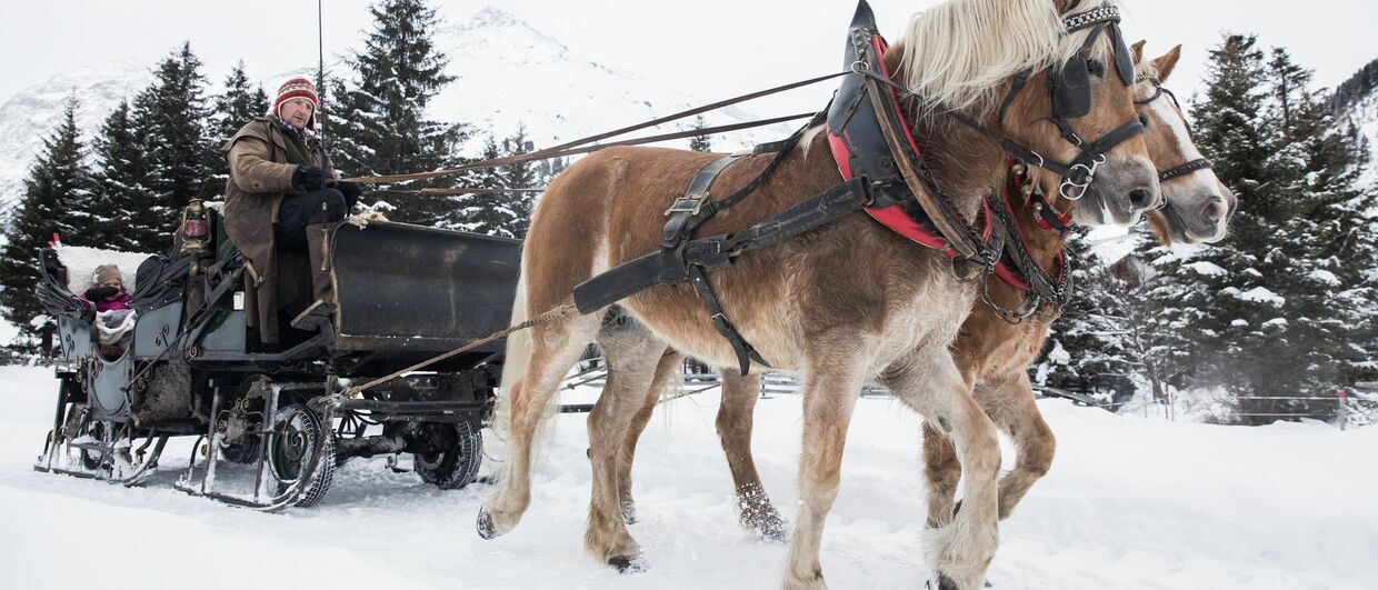 Ausfahrten mit dem Pferdeschlitten bietet der Reithof Pitztal an.