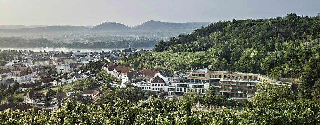 Weinberge umgeben das Steigenberger Hotel & Spa Krems an der Donau.