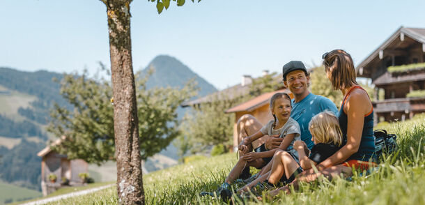  Familienrast in der Wiese am Bauernhof in Reith im Alpbachtal in Tirol